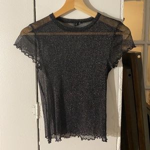 Lettuce Hem Sheer Glitter Top S